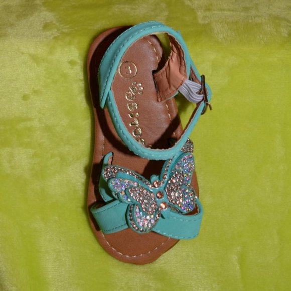 NIB ~ Sweet Turquoise Butterfly Sandal Toddler 3 - Picture 2 of 9